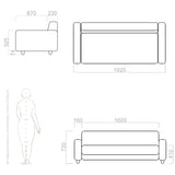 dimensions and drawing of 2 seater sofa