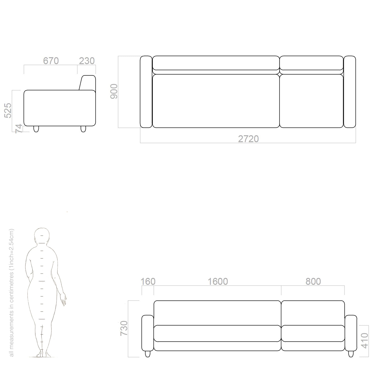 traco sofa drawings and dimensions