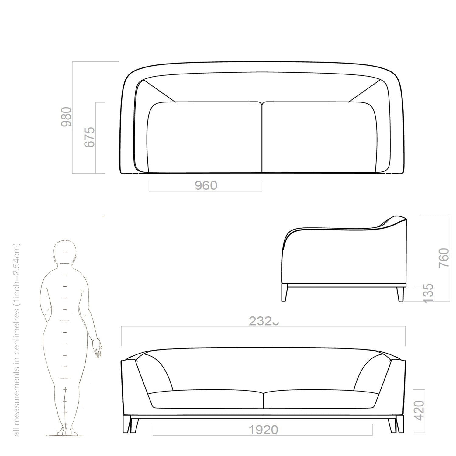 sustainable sofa drawing and dimensions