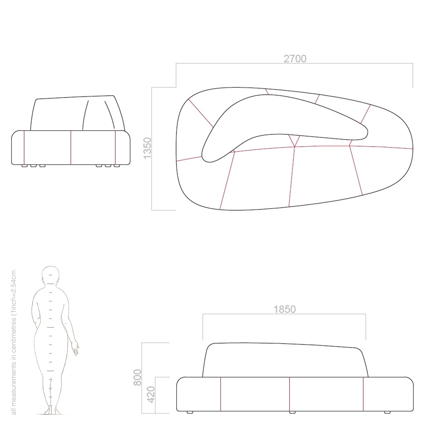 sofa island drawing and dimensions