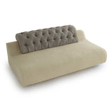 baco organic modern two seater sofa in beige linen textile with greay velvet backrest