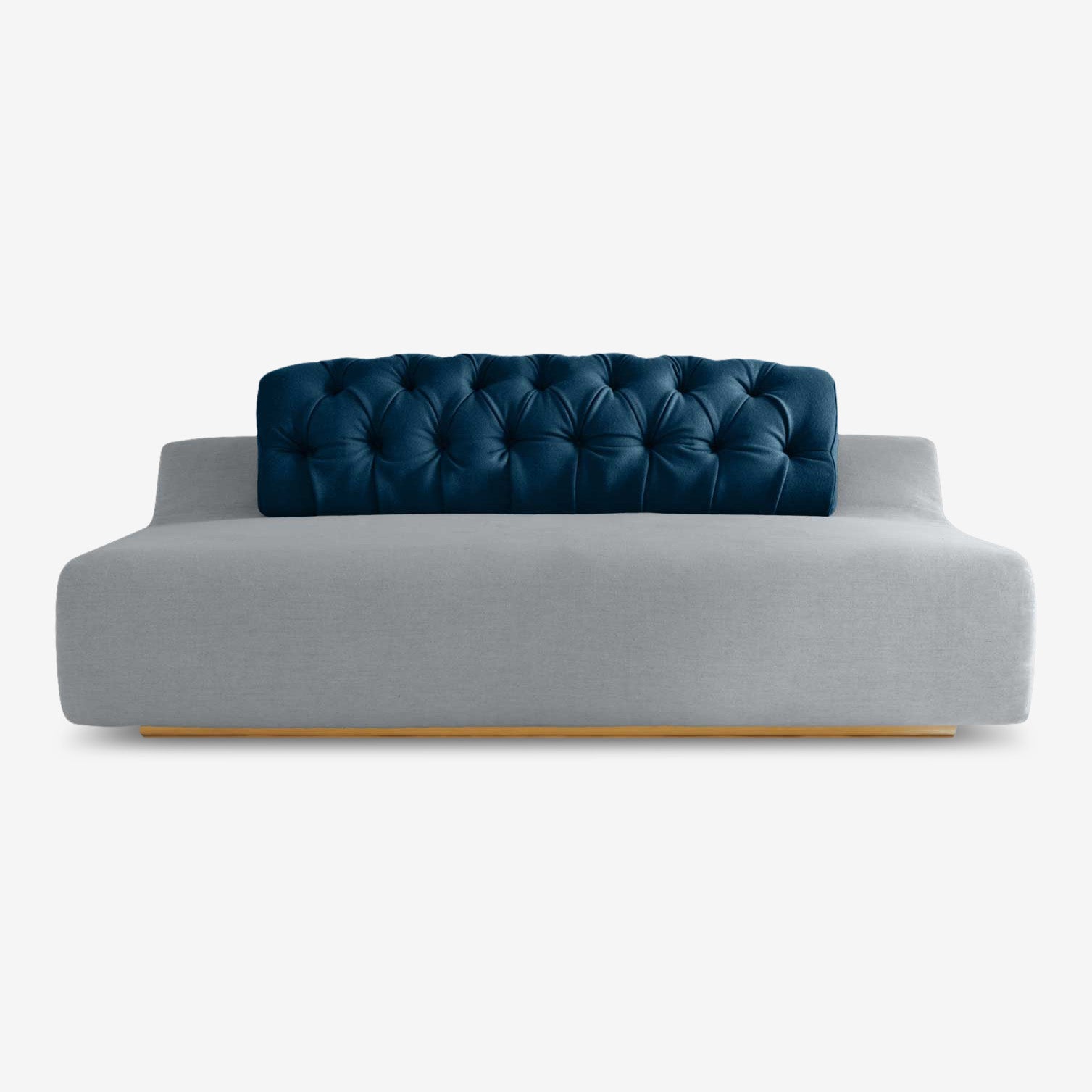 baco organic sofa in grey cotton textile with navy blue cotton backrest