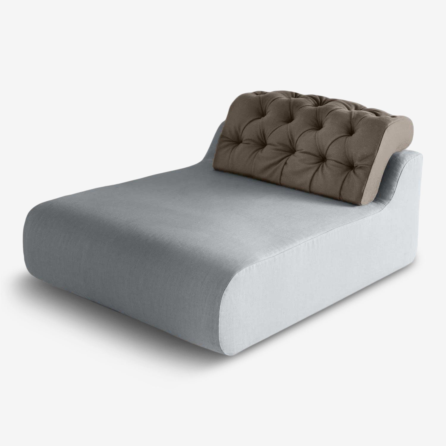 baco eco friendly chaise longue sofa in grey cotton textile with greay natural velvet backrest