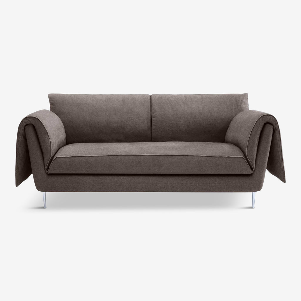 organic sofa, grey natural linen textile, casquet two seater sofa by ddp studio
