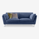 organic sofa, blue natural linen textile, casquet two seater sofa by ddp studio