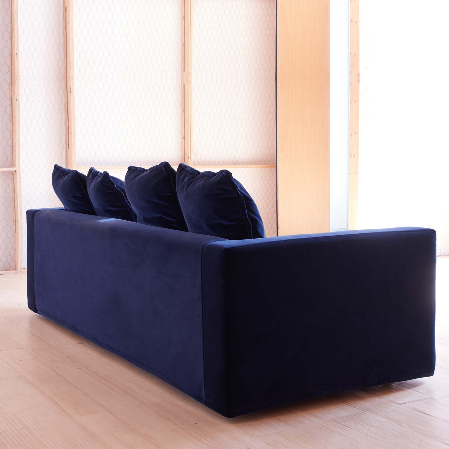back view velvet sofa, handmade in italy