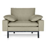Modern Touch with Brushed Iron Frame. Beige linen upholstery.