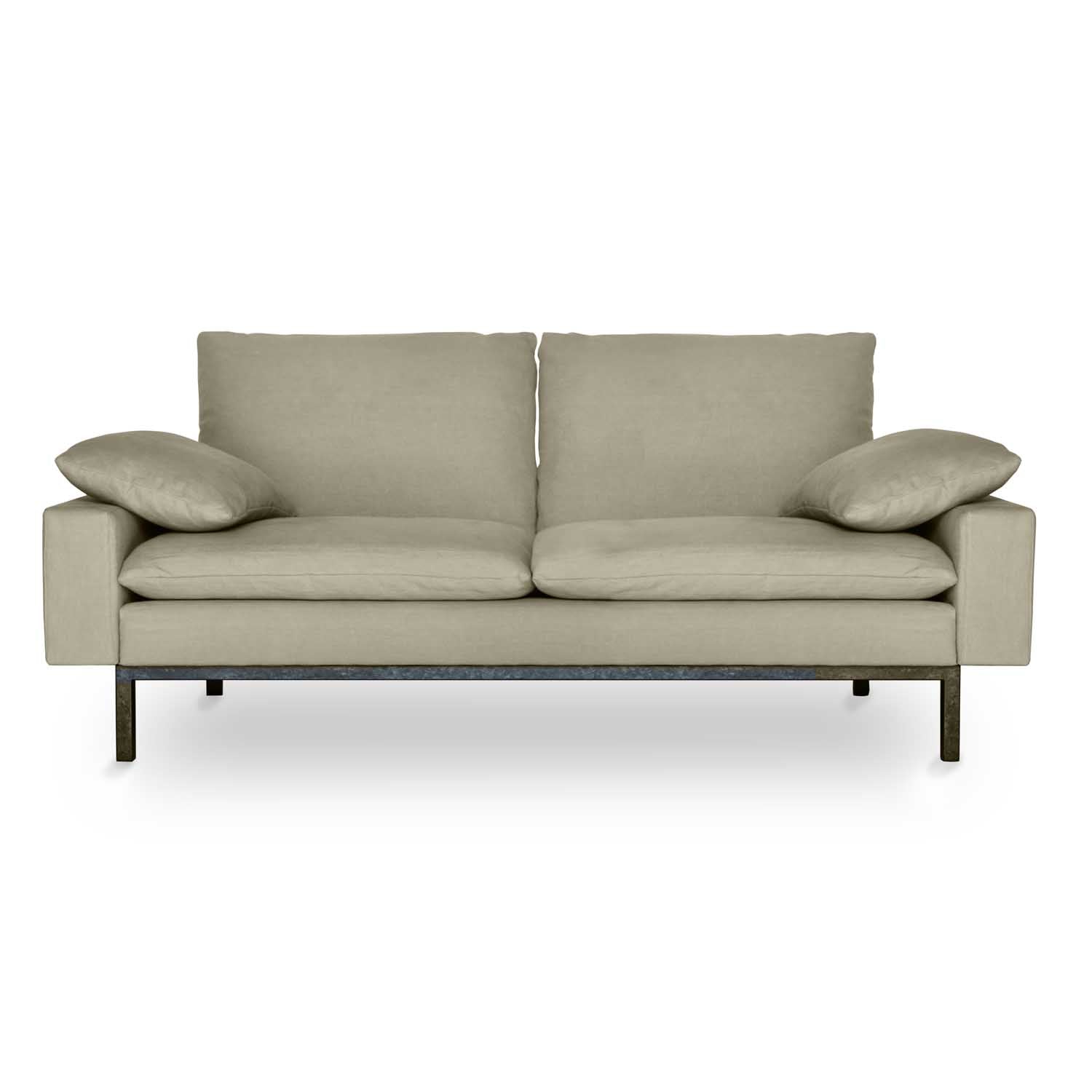 Minimalist Sofa with Squared Lines, beige organic linen 