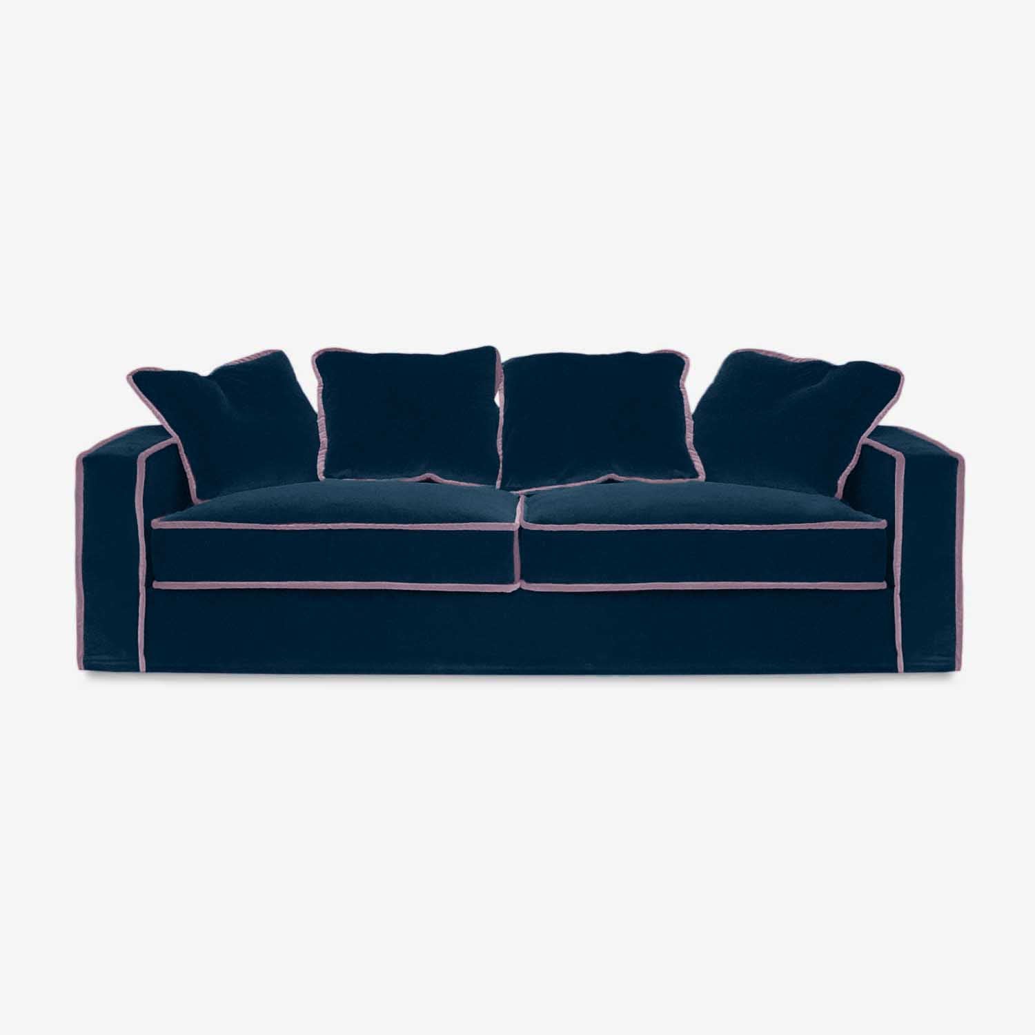 Cozy Lounging Experience, dark blue velvet sofa