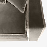 Deep Comfortable Seats, grey velvet sofa detail