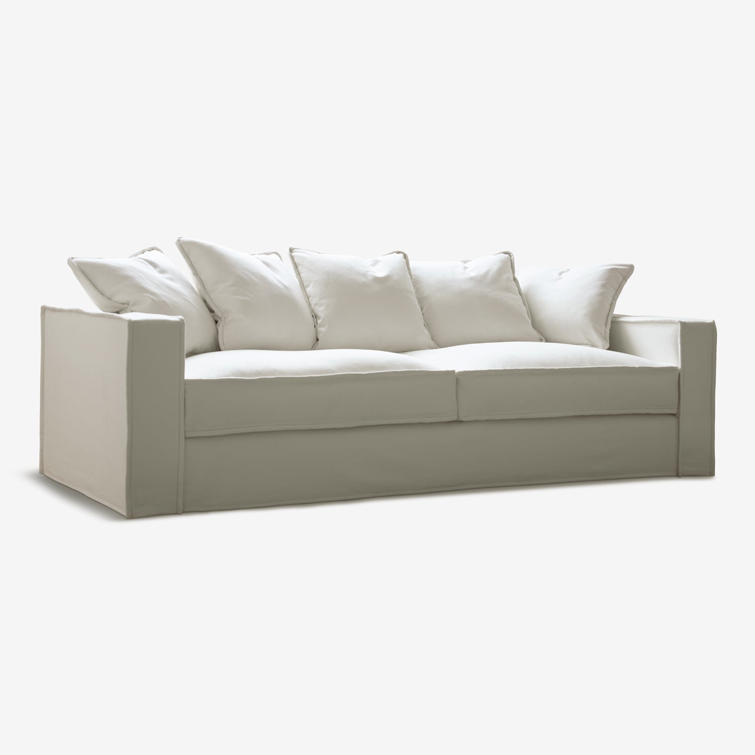 Chic Design with Plush Cushions. Cream white sustainable sofa.
