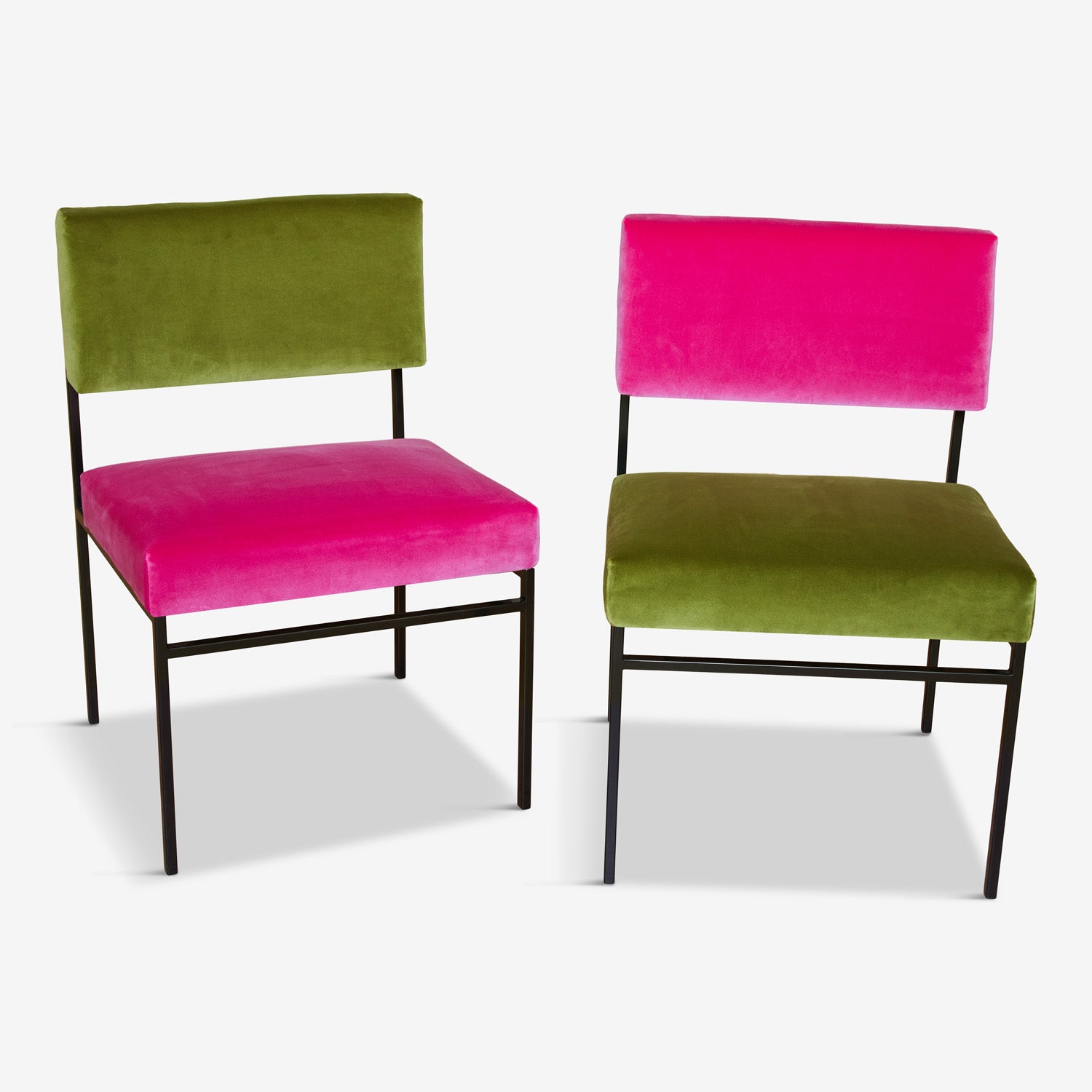 Aurea Dining Chair - green and pink velvet front view