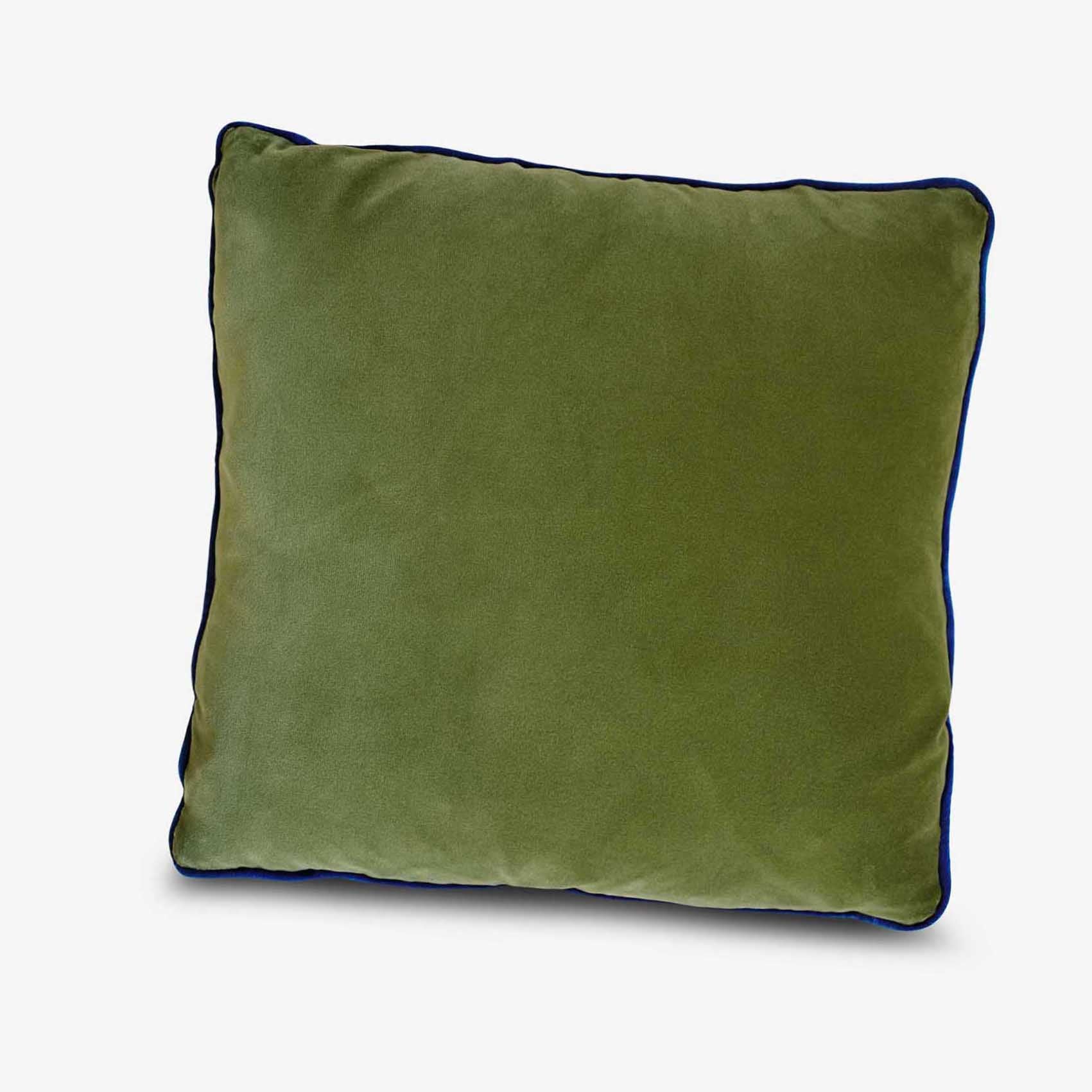 Olive Green & Lapis Blue Velvet Cushion - Main Image