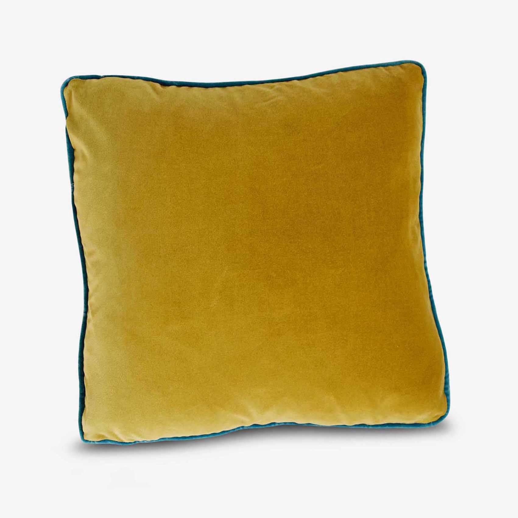 Earthy Gold & Sea Green Velvet Cushion - Main Image