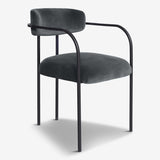 grey velvet upholstered dining chair