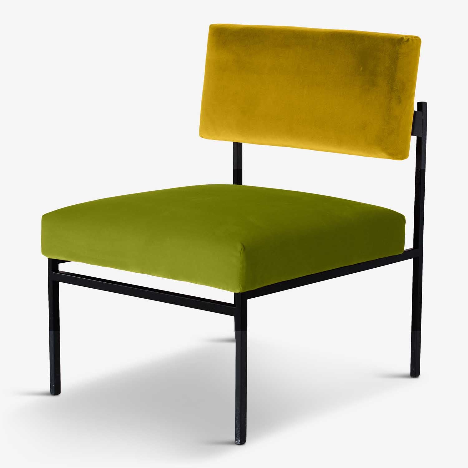 iconic design for hotel lobbies, green and yellow velvet lounge chair