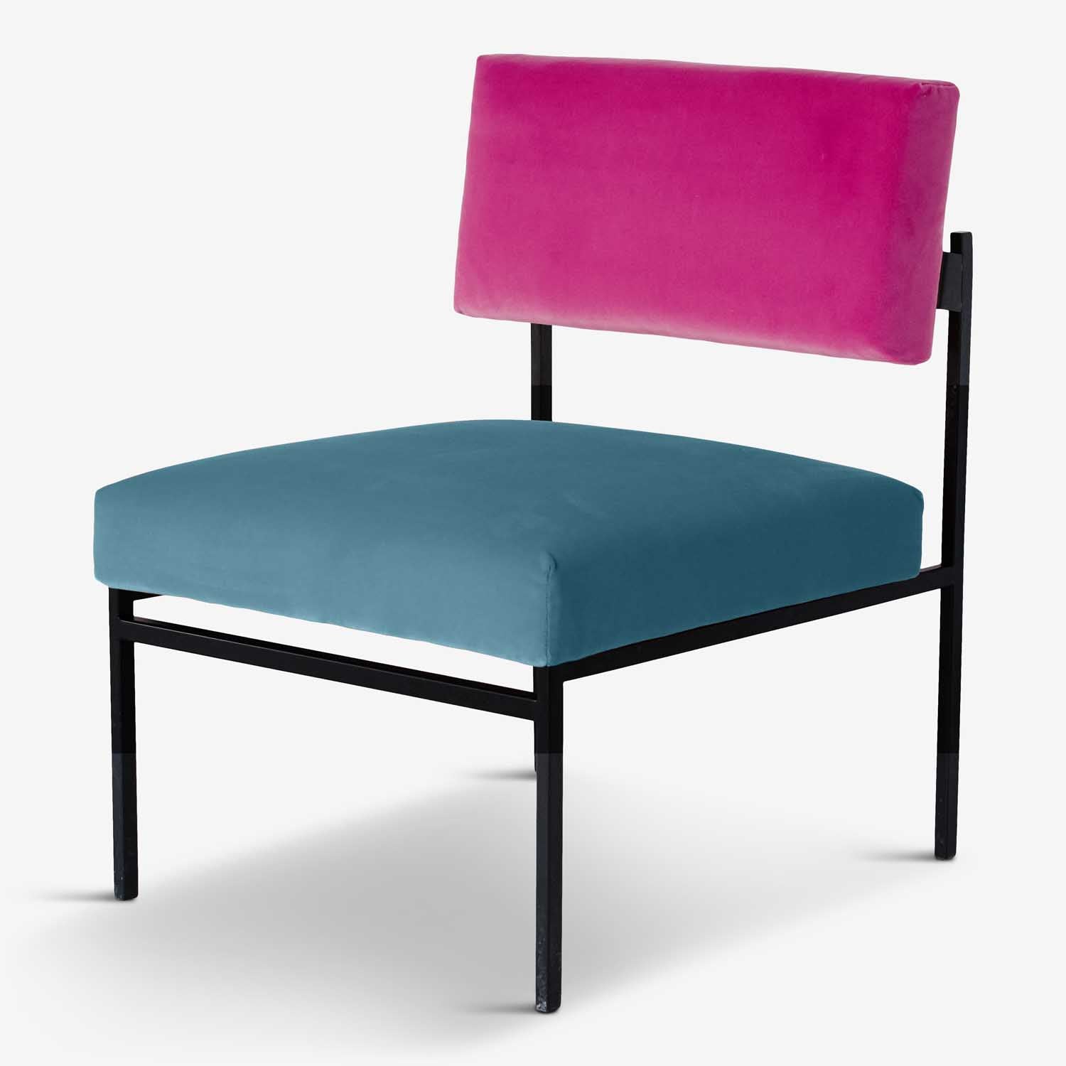 modern lounge chair for intimate spaces pink and blue