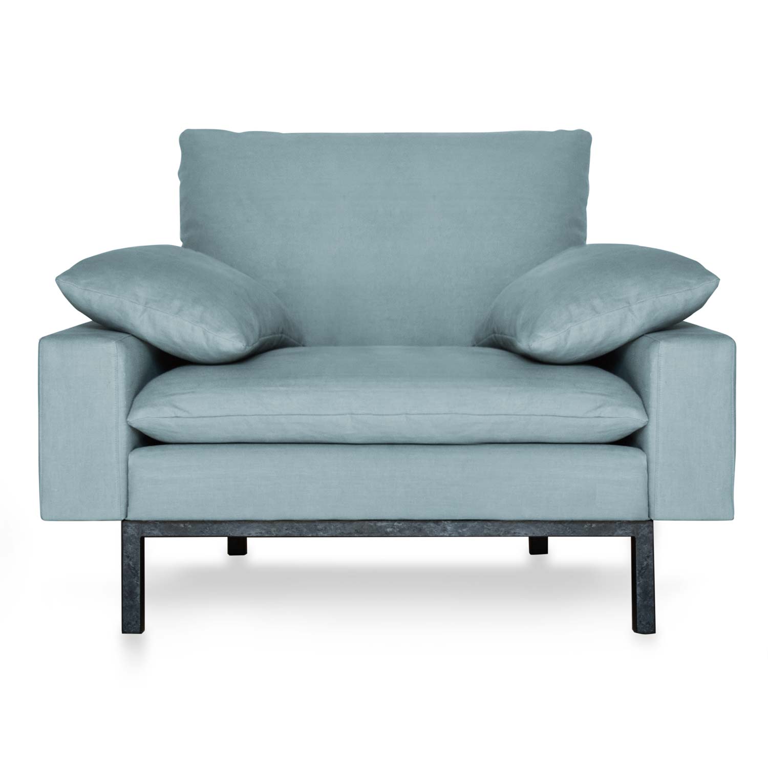 Customizable Upholstery Options. light green cotton armchair.