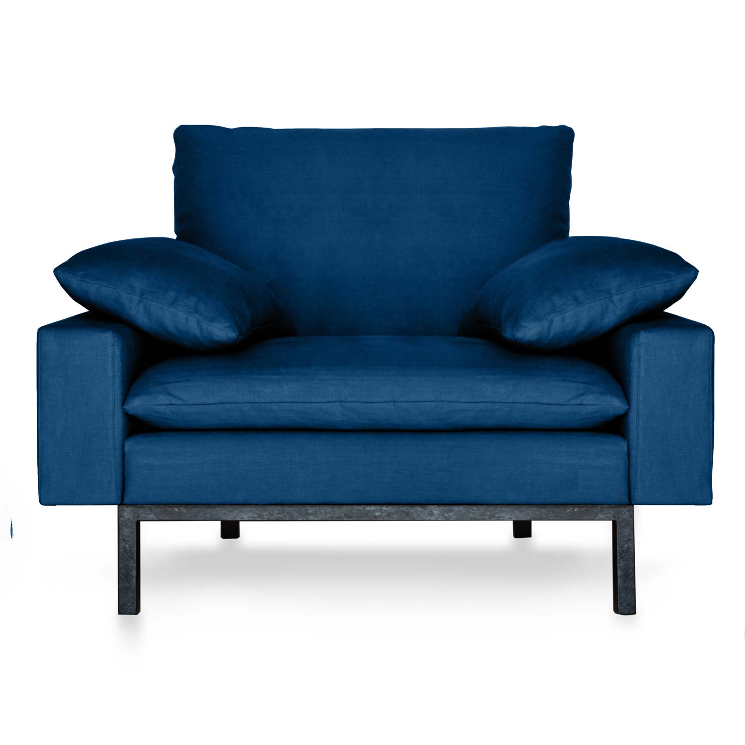 Contemporary Twist on 50s Aesthetic. Navy sustainable armchair.