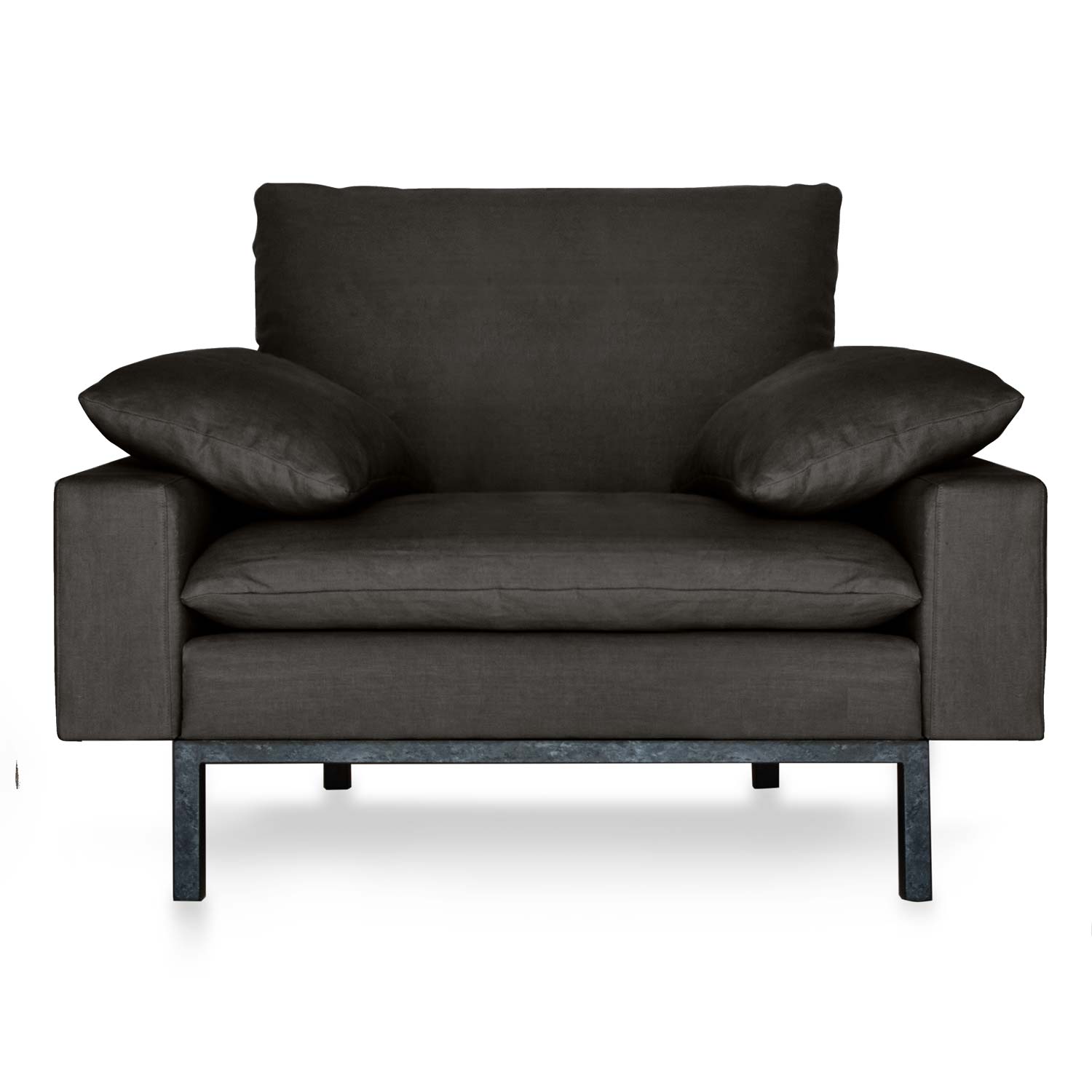 Elegant Streamlined Seating Experience. Dark grey cotton armchair.