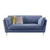 Slim and Small: Perfect for Constrained Spaces. blue linen sofa.