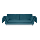 Contemporary design with angled lines. green linen sofa