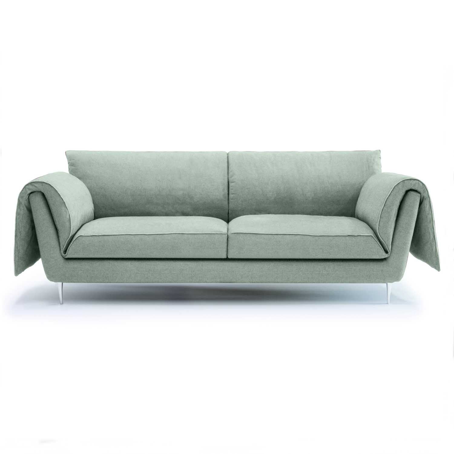 Celebrate sustainable living with Casquet. pastel linen sofa.