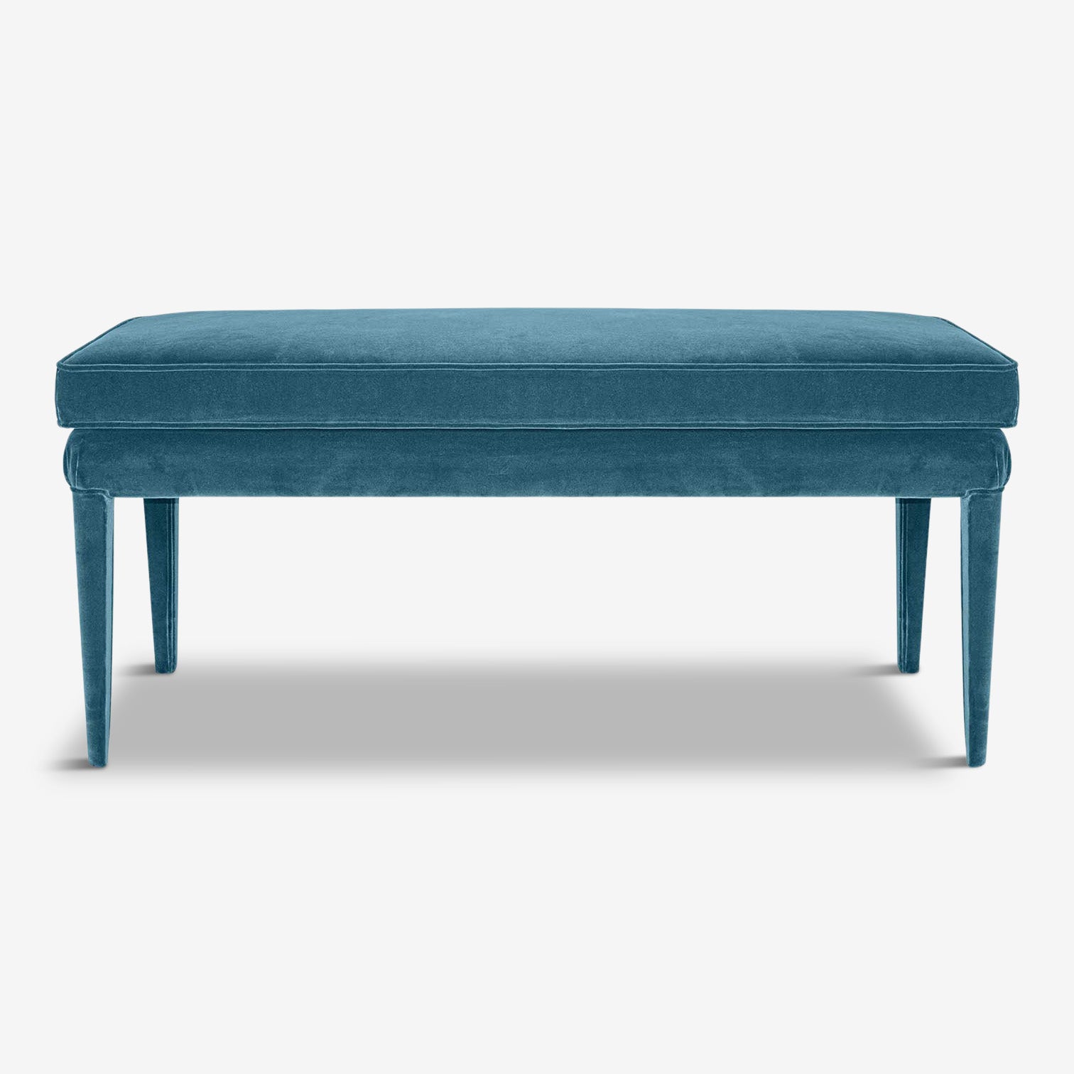 organic ottoman bench, turquoise natural velvet textile, libellula ottom bench by biosofa