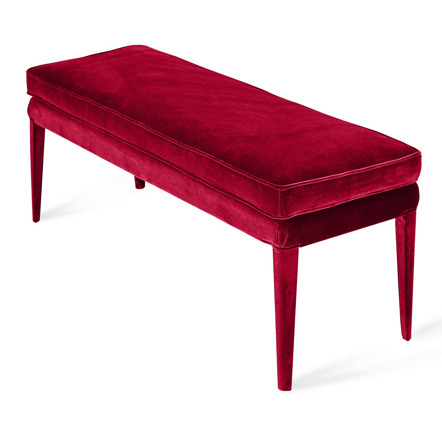 red velvet bench in piano optics