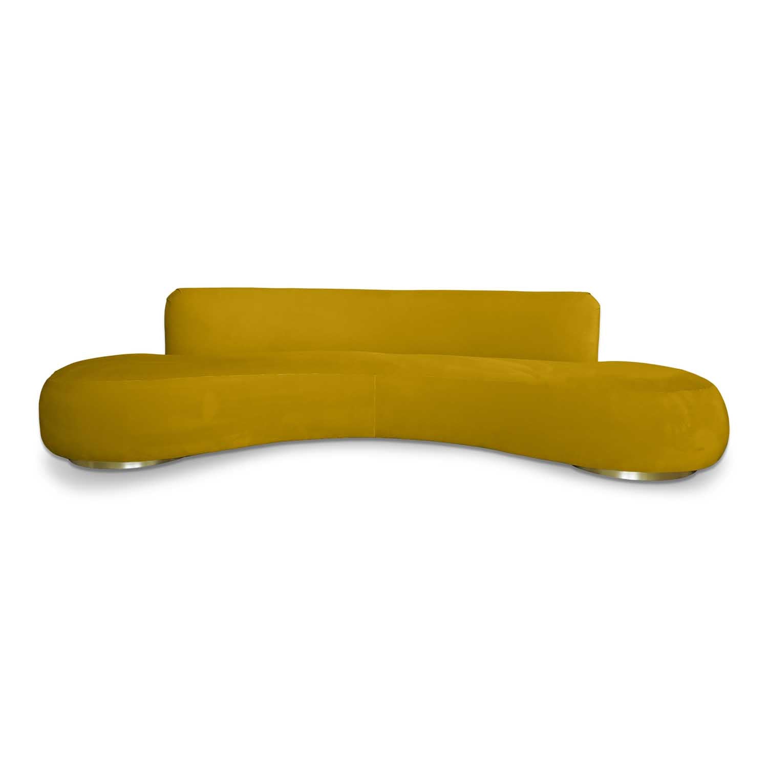 Exquisite Craftsmanship, curved yellow velvet sofa