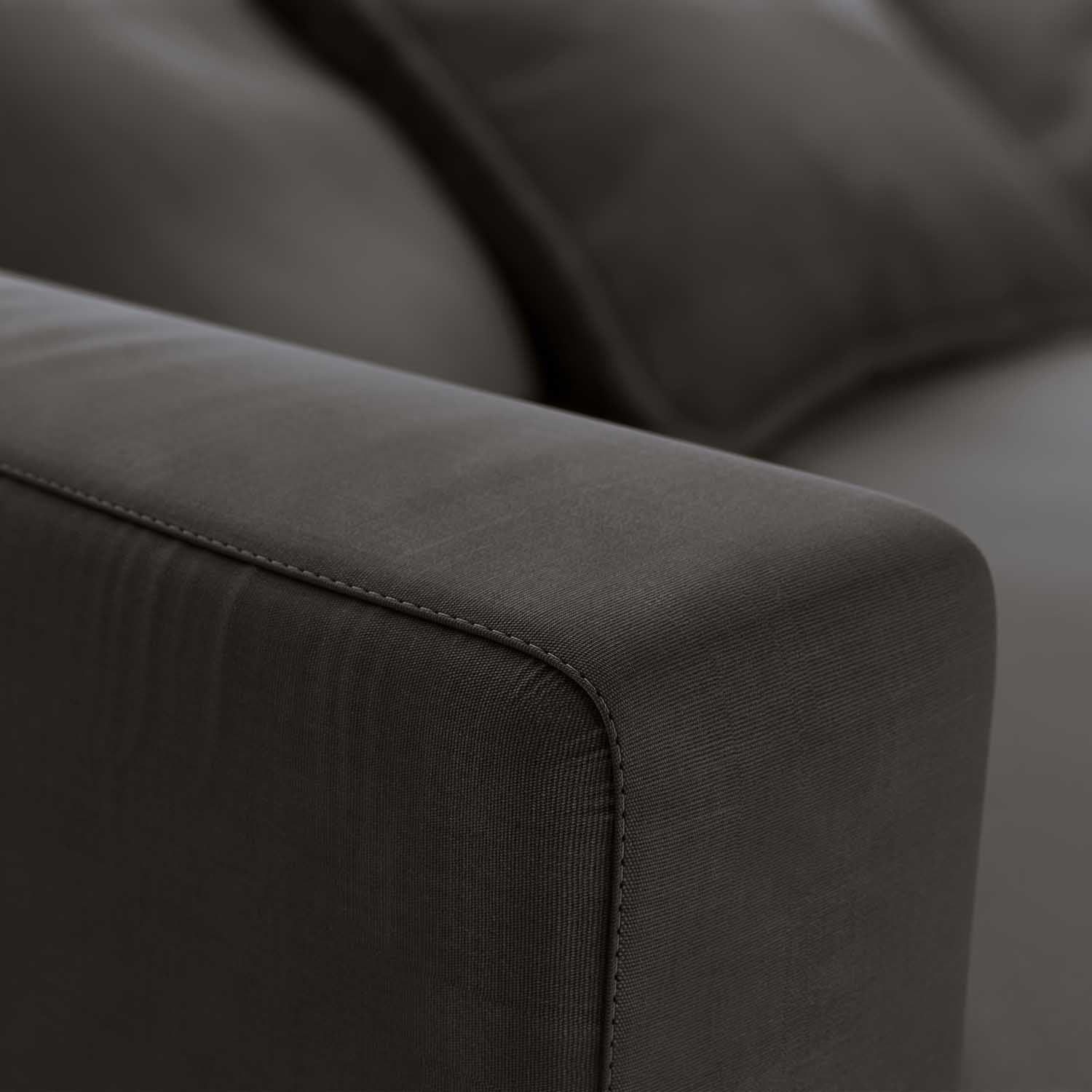 dark grey organic cotton sofa armrest details