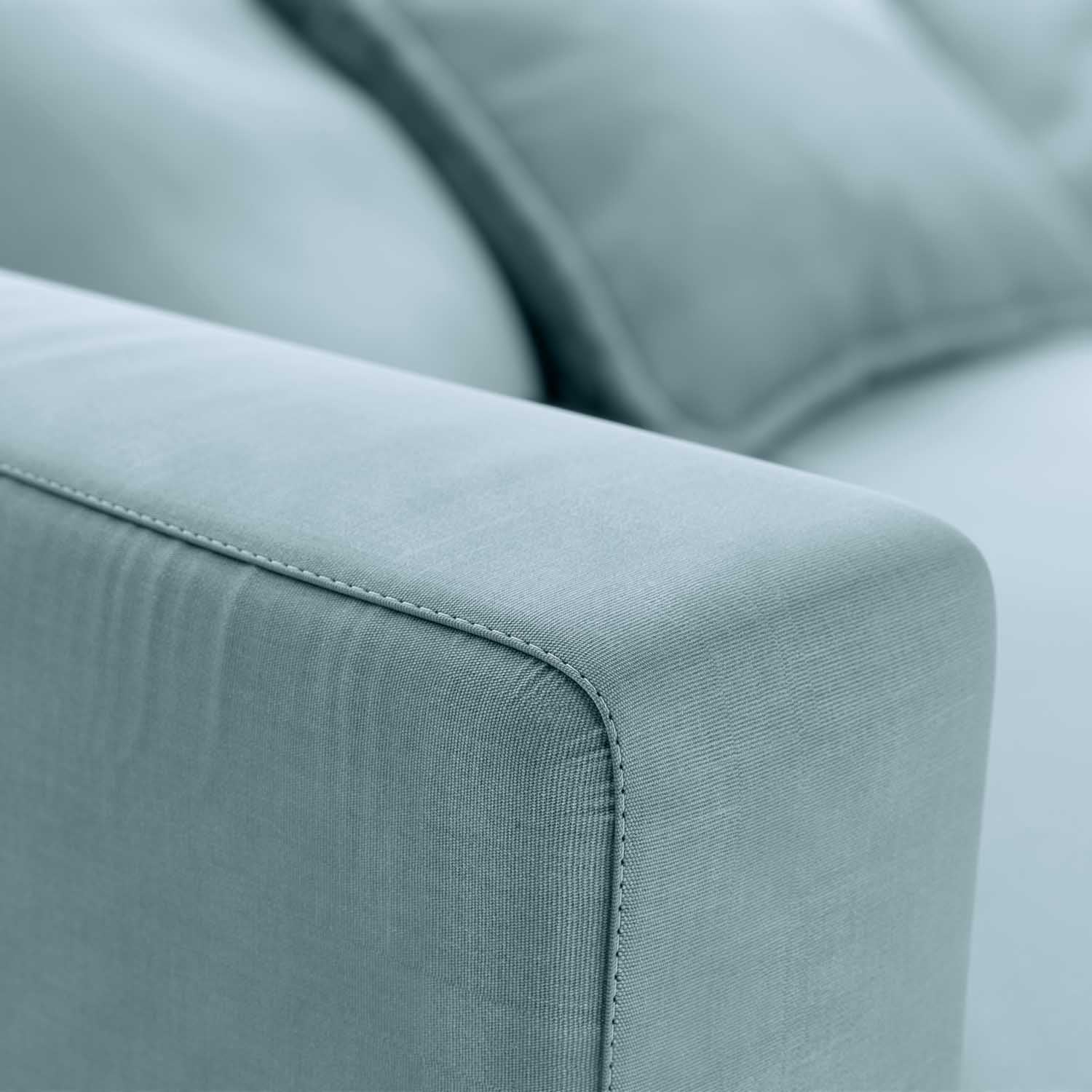 mint green stitching detail sustainable sofa armrest