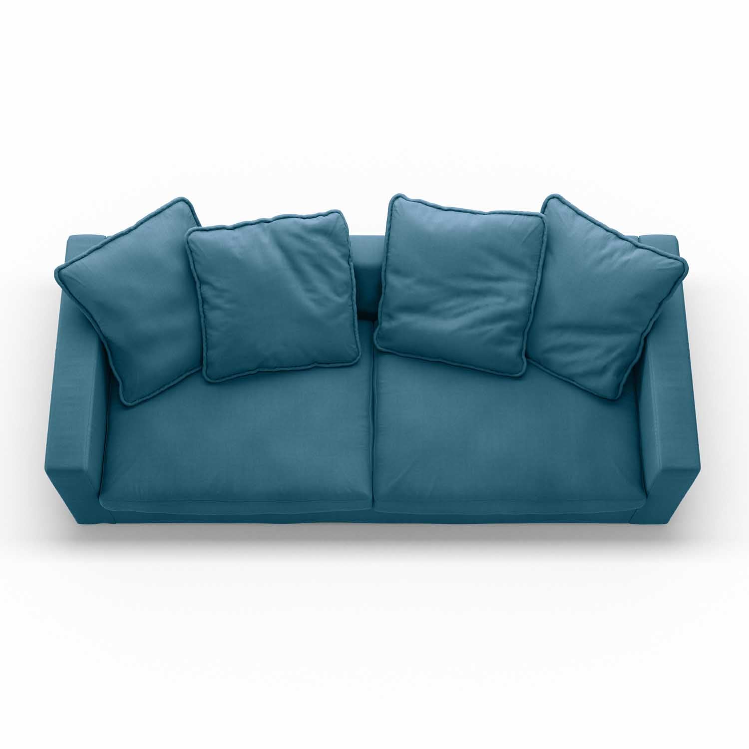 Soft Back Cushions Detail, dark green cotton sofa top view