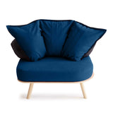 Armchair that Transcends the Ordinary. Blue Cotton upholstery.