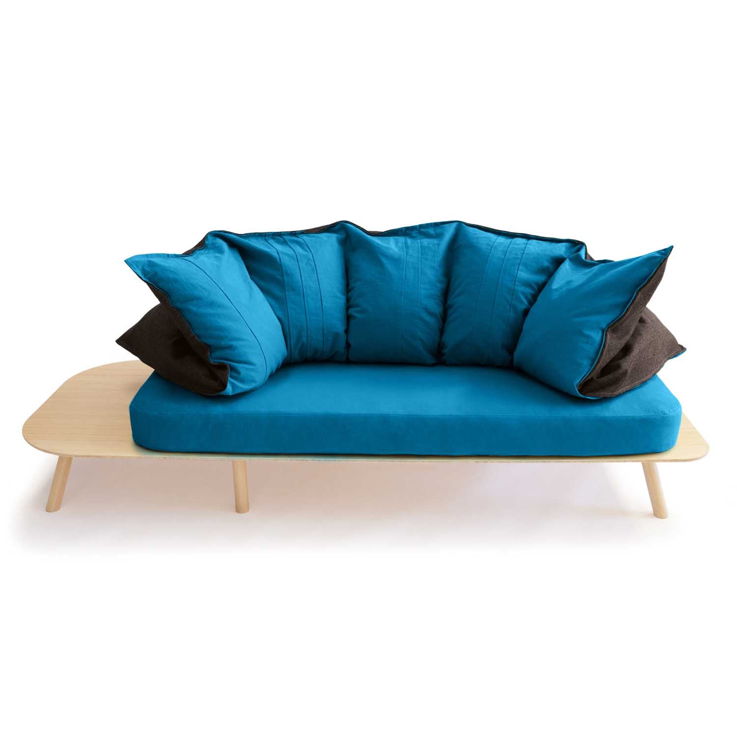 Switchable Backrest for Surprise. bright blue cotton sofa.