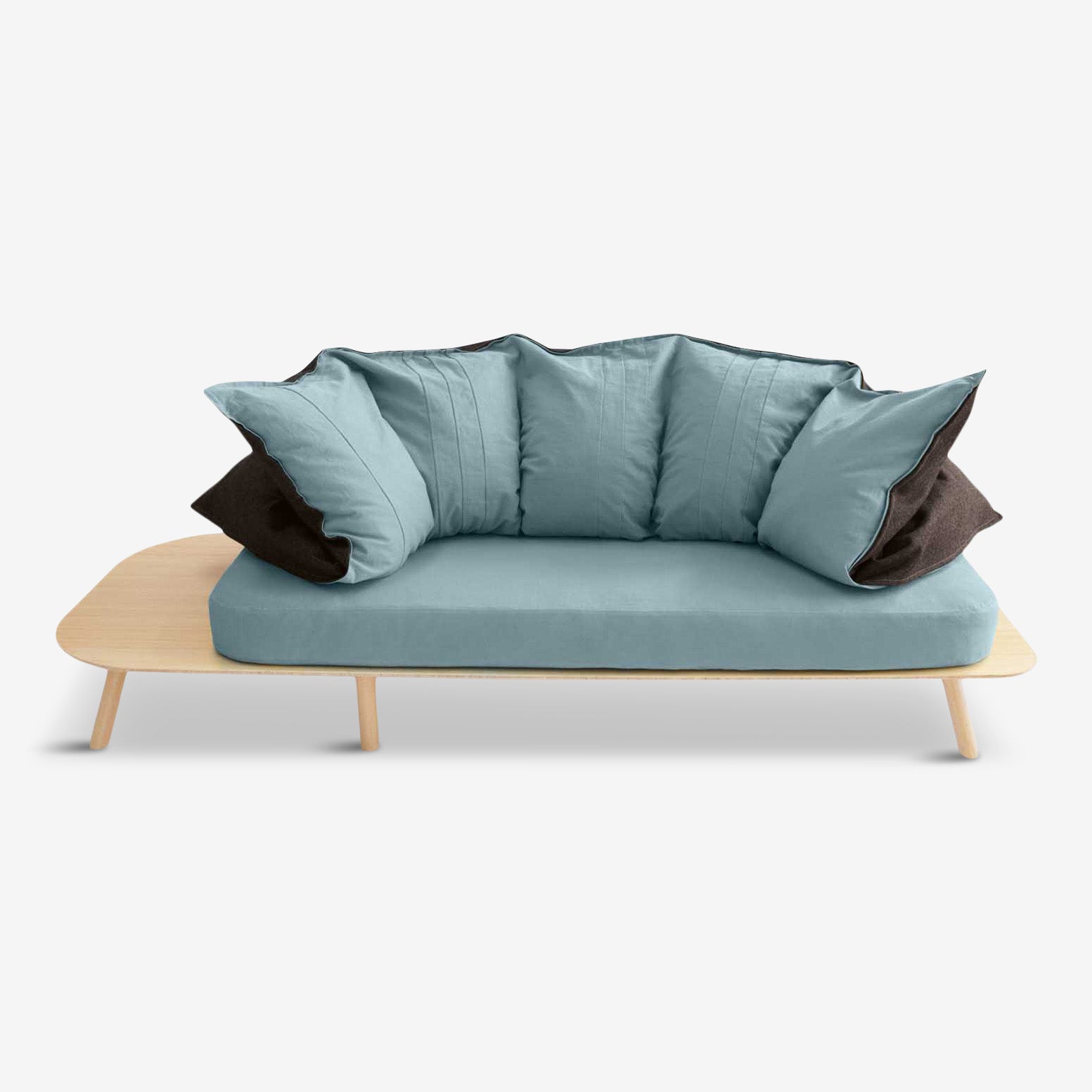 organic sofa, green atural cotton textile, disfatto three seater sofa  by denis guidone