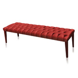 rusty red ottoman bench upholstered in satin, side view