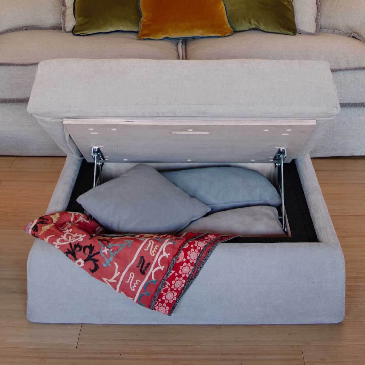 Solid Beech Wood Frame with extra storage inside - Pierre Pouf