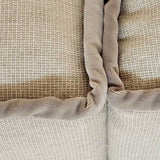 beige velvet trim with organic linen upholstery